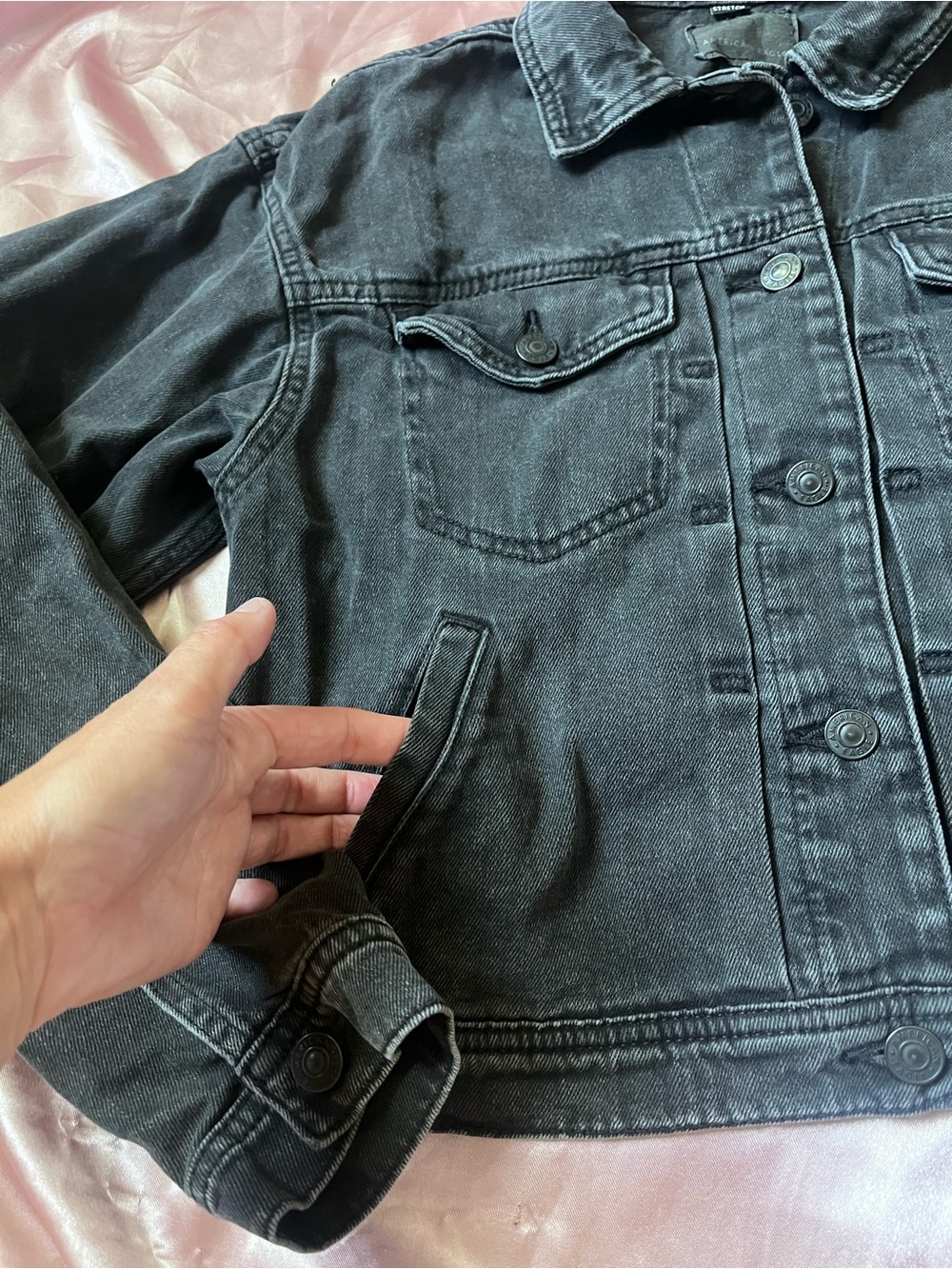 American Eagle Outfitters Washed Black Denim Jacket - Picture 3 of 10